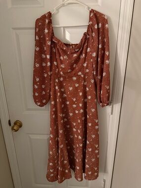 Dizzy Lizzy Rust Floral Long-Sleeve Midi Dress